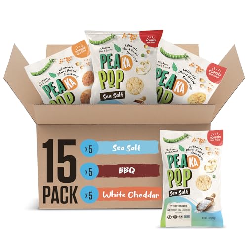 PeaKaPop Veggie Chips – Plant-Based, Healthy Veggie Crisps with Pea, Lentil & Chickpea Protein – Gluten-Free, Popped Chips – Snack Size for Kids & Adults – 1 oz Bags (15-Pack) – Variety Pack