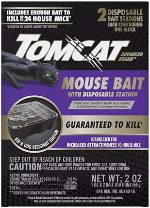 Tomcat Advanced Brand Mouse Bait with Disposable Station, Indoor and Outdoor Use, 2 Pre-Filled Ready-to-Use Stations