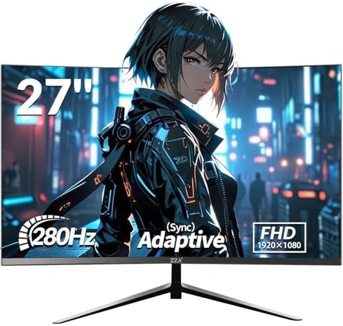 ZZA Gaming Monitor 27 Inch Curved, 280Hz| 240HZ|1ms| Computer Monitor FHD|1080P| 90% DCI-P3,100% sRGB,PC Monitor FreeSync| HDMI|HDR|Low Blue Light| HDMI|DP Ports| VESA Mount| Metal Stand