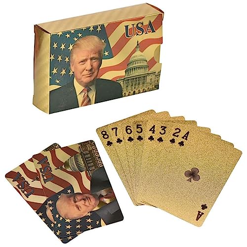 Bestmaple Deck of Cards, Rose Gold Deck of Cards, Gold Playing Cards, Trump Game Cards, Black Waterproof Playing Cards for Party and Game (Trump)