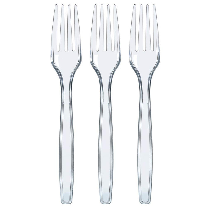 Prestee 300 Plastic Forks Heavy-Duty, Heavyweight Plastic Silverware Forks, Fancy Plastic Cutlery, Elegant Disposable Forks Pack, Bulk Disposable Flatware, Silver Forks for Christmas Holiday (clear)