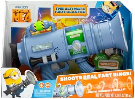 Minions Despicable Me 4 - The Ultimate Fart Blaster | Blasts Out Real Fart Rings of Fog | Plays 15 Different Fart Sounds | Lights Up and Emits Smells | It Includes 2 Different Scented Fart Formulas