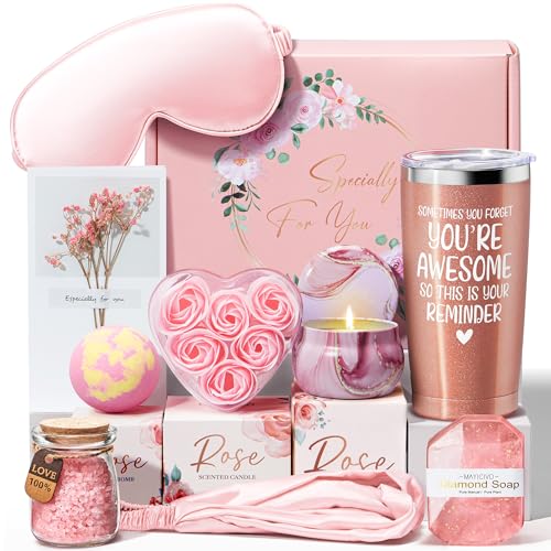 Birthday Gifts for Women Friendship, Rose Relaxing Spa Gifts Basket for Women Self Care Gifts Thank You Gifts Bath Set Valentines Day Gifts for Her Mom Sister Friends Wife Daughter Teacher Girlfriend