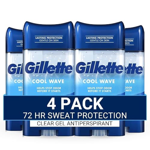 Gillette Antiperspirant and Deodorant for Men, 72-Hour Sweat Protection, Clear Gel, Cool Wave Scent, 3.8 oz (Pack of 4)