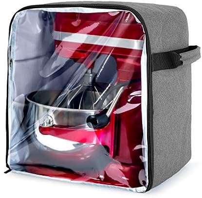 Luxja Dust Cover Compatible with 6-8 Quart KitchenAid Mixers (with a Bottom Padding Pad), Dust Cover (Clear Front Panel) for Stand Mixers and Extra Accessories, Gray (Patented Design)