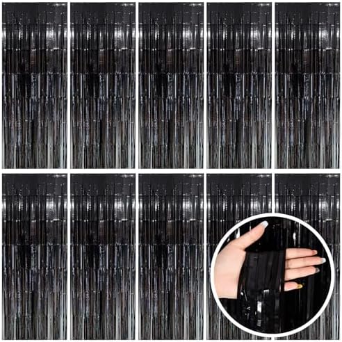 Black Party Streamers Foil Fringe Backdrop Curtains Tinsel Streamers Birthday Party Decorations Fringe Backdrop for Birthday Party Graduation Bridal Shower