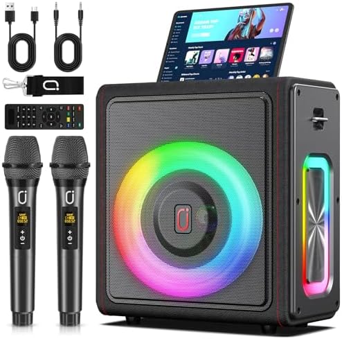 Karaoke Machine with 2 Wireless Microphones, Portable Bluetooth 5.3 Karaoke Speaker with Upgraded Subwoofer for Adults, PA System with Echo Adjustment, Support TWS/TF Card/USB/AUX/Live