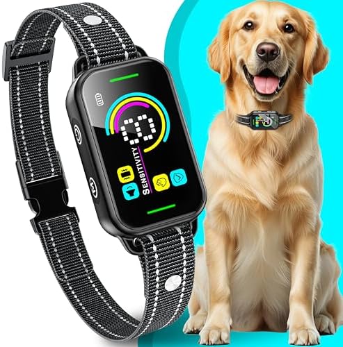 Dog Bark Collar, DINJOO Bark Collar for Large Medium Small Dogs,Smart Bark Collar,Rechargeable Anti Barking Training Collar with 8 Adjustable Sensitivity,Bark Shock Collar with Beep