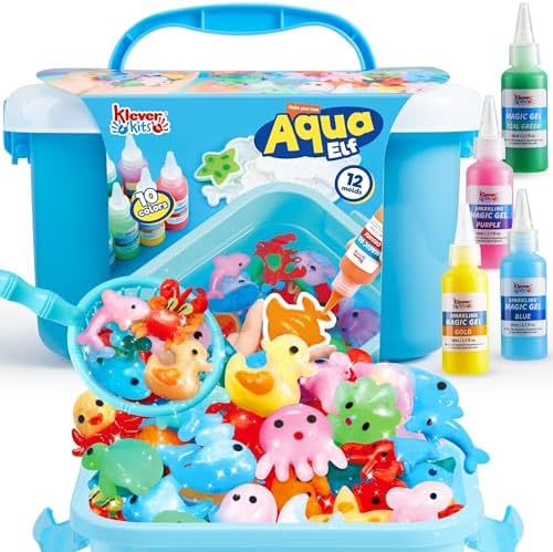 Klever Kits Aqua Elf Water Gel Kit, Magic Fairy Water Toy Kit with 10 Magic Gels, 12 Sea Creature Molds for Presents, Birthday Gifts, Party Favors, Arts & Crafts DIY STEM Kits for Kids