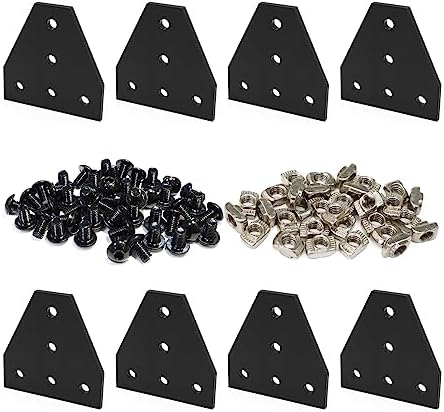 8 Sets 2020 Aluminum Extrusion External Joining Plate Connector T Shape Anodic Oxidation Corner Bracket Plate with Screws and Nuts for 2020 Series Aluminum Profile