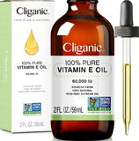 Cliganic 100% Pure Vitamin E Oil for Skin, Hair & Face - 60,000 IU, Non-GMO Verified | Natural D-Alpha Tocopherol