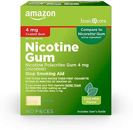 Amazon Basic Care Nicotine Polacrilex Coated Gum 4 mg (nicotine), Cool Mint Flavor, Stop Smoking Aid, 160 Count