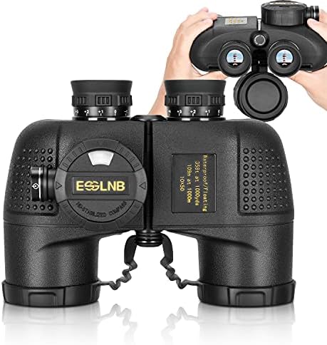 ESSLNB 10X50 Marine Binoculars for Boating with Illuminated Rangefinder and Compass IPX7 Waterproof Binoculars BAK4 Military Binoculars for Navigation Hunting with Strap and Carrying Bag