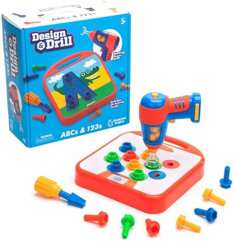 Educational Insights Design & Drill ABCs & 123s, 90 Pieces with Electric Drill Toy, Preschool Kindergarten Classroom Essentials, Ages 3+