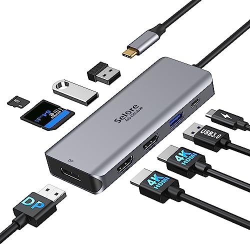 USB C Docking Station Dual Monitor, 9 in 1 USB C Triple Display Docking Station to Dual HDMI Adapter Displayport SD TF Card Reader 2USB 2.0, 1 USB 3.0, 100W PD for USB C Thunderbolt 3 Laptops