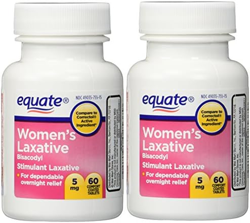 Women's Laxative Tablets, Bisacodyl 5mg 120ct (Two 60ct bottles) by Equate Compare to Correctol