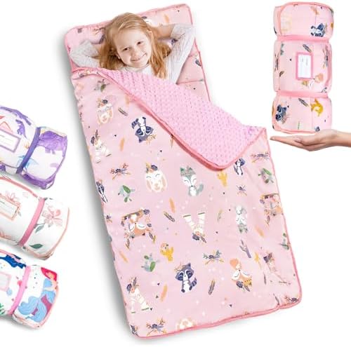 Nap Mat- Toddler Nap Mat with Pillow & Fleece Blanket- 55''*35''*2''Nap Mat for Toddlers- Nap Mats for Preschool, Daycare