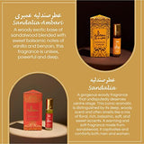 Dukhni Sandal Attar Oil Set Arabian sandalwood perfume oils | 6 assorted scents x 6ml | Authentic,Alcohol free, Vegan, Sandalia Collection Set for Gifting with Rose & Jasmine