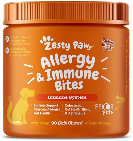 Zesty Paws Dog Allergy Relief- Dog Itching Skin Relief- Dog Probiotics for Itchy Skin and Itchy Ears- Dog Allergy Paw Relief- Dog Allergy Chews- Dog Itch Relief - Dog Skin Allergy Relief - PB - 90ct