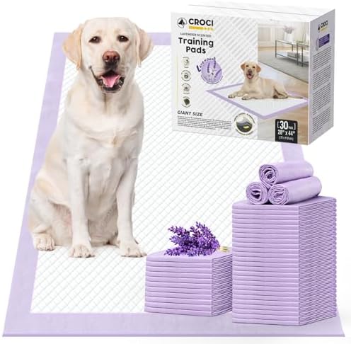 CROCI Dog Pads Lavender Scented 28x44in Pee Pads for Dogs with Odor Eliminating Thicken Super Absorbent Up to 12 Cups, Disposable (30 Counts)