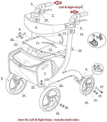 Left & Right Hand Grips for Drive Nitro Rollator, Model 10266 - 1 Pair