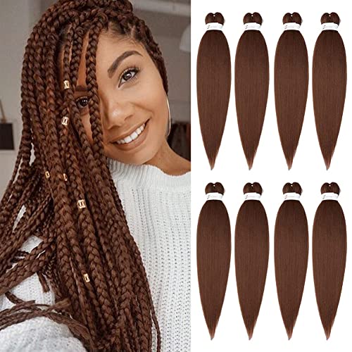 Ubeleco Brown Braiding Hair Pre Stretched 20 Inch 8 Packs Color 30 Braiding Hair Auburn Soft Yaki Texture, No Itch, Hot Water Setting Synthetic Hair Extensions For Braids(20in,30#)