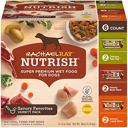 Rachael Ray Nutrish Natural Premium Wet Dog Food, Savory Favorites Variety Pack, 8 Ounce Tub (Pack of 6) (6303230800)