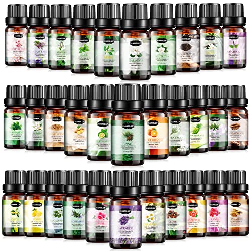 Essential Oils Set, Aromatherapy Essential Oil Kit for Diffuser, Humidifier, Massage, Skin Care (32 x 5ml) - Eucalyptus, Lavender, Tea Tree, Peppermint, Lemongrass, Frankincense, Cinnamon, Sandalwood