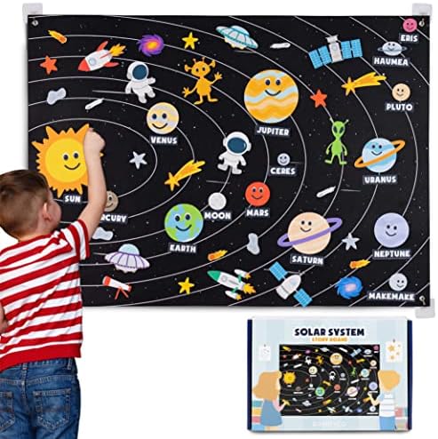 Solar System for Kids Toys with 61 Felt Figures - BONNYCO | Space Montessori Toys for Girls Boys Birthday Gifts of Planets, Felt Board for Toddlers, Educational Kids Gifts 3 4 5 6 7 8 Years Christmas