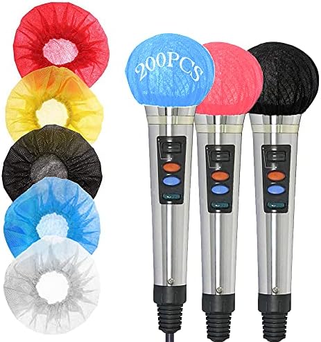 200 Pcs Disposable Microphone Cover, Non-woven Handheld Microphone Windscreen with Elastic Band, Clean and No-odor Mic Covers for KTV, Interview, Recording Studio, Performance, Speech (Color)