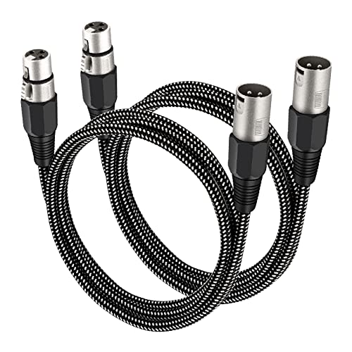 XLR Cable 30 FT/2 Pack, 3 Pin Nylong Braided Balanced XLR Male to XLR Female Microphone DMX Patch Cords (Pure Copper Conductors)