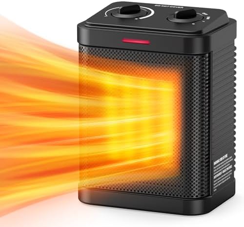 1500W Space Heater, Small Space Heater for Indoor Use, PTC Ceramic Space Heater with Thermostat, 3 Modes, Safety Quiet Heating, Multiple Protection, Portable Heater for Office Room Desk Use