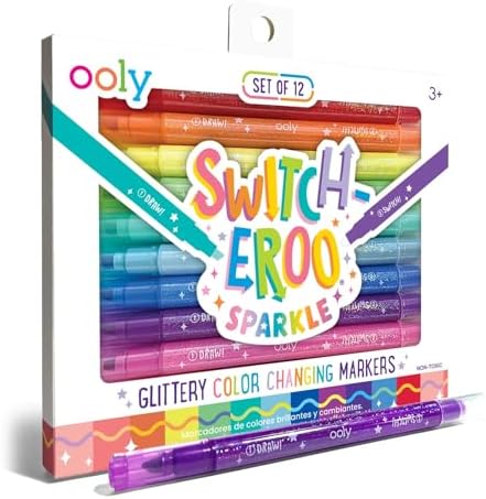 Ooly 12 Pack Sparkle Switch-eroo Color Changing Markers, Double Ended Chisel Tip Color Change Markers for Art Supplies, Drawing and Stationery Sets