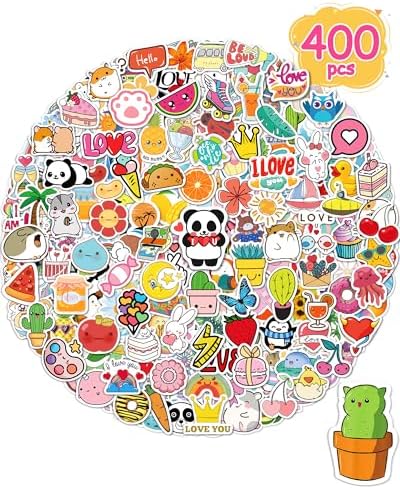 Sticker for Water Bottles, 400 Pcs/Pack Cute Vinyl Waterproof Vsco Laptop Stickers for School Students Gifts Classroom Teachers Prizes Stickers for Kids Teens Girls