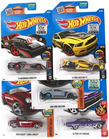 Hot Wheels Muscle Car Madness 5 Pack Random Diecast Bundle Set with Various Corvettes, Mustangs, Camaros, Chargers, GTO"s, Firebirds, Shelby, and More