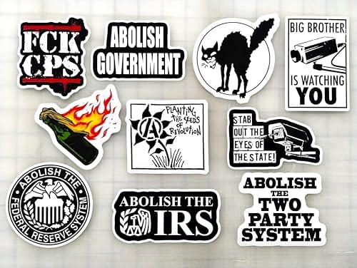 Anarchist/Political Sticker Lot (10 Stickers) Set 1 Big Brother Abolish irs Government Womens Rights Anarchy Libertarian riot Equality Peace Anti Racist Communism Communist Chaos