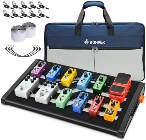 Donner Guitar Effects Pedal Board, DB-S300 Extra Large Power Supply Pedalboard Set with Convertible Bag Backpack, 60" Adhesive Backed Hook-and-Loop and Power Supply Mounting Device,22.04" x 12.76"