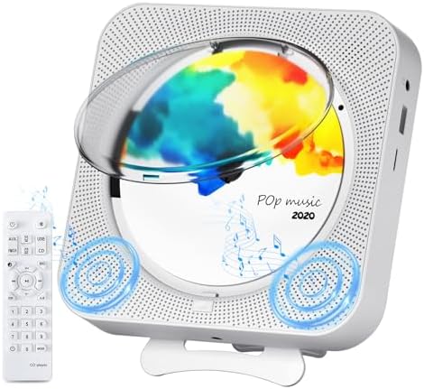CD Player Portable Bluetooth Desktop CD Player for Home, Mini Cute CD Player for Kids, Built-in Dual Speakers and LED Display with Remote Control, Supports CD/FM Radio/USB/AUX/Timer/Repeat (White)