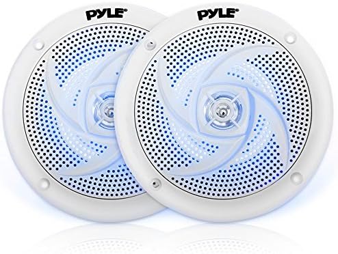 Pyle Marine Speakers - 4 Inch 2 Way Waterproof and Weather Resistant Outdoor Audio Stereo Sound System with LED Lights, 100 Watt Power and Low Profile Slim Style - 1 Pair - PLMRS43WL (White)