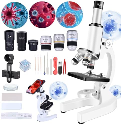 Microscope for Adults Kids 40-2000X Magnification Compound Microscope with Microscope Slides Fill Light,Suitable for Children Students Home School Laboratory Microscope kit