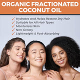 Viva Naturals Organic Fractionated Coconut Oil - Skin & Hair Moisturizer, Relaxing Massage and Body Oil, Carrier Oil for Essential Oils Mixing, Pure Non-Greasy Coconut Oil for Skin and Hair, 16 fl oz