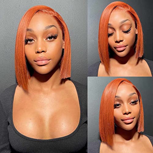 UCUVIC Ginger Lace Front Wigs Bob Wig 13x4 Frontal Glueless Wigs Human Hair Pre Plucked, Color #350 Bob Ginger Wig HD Lace Front Wigs Human Hair Wigs For Women 180% Density 12 Inch