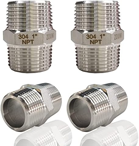 4PCS Hex Nipple 1" Male x 1" Male Pipe Fittings, 304 Stainless Steel 1 inch NPT Male Threaded Pipe Adapter Fittings Equal Nipples Connectors, Male Straight Connector Pipe Fitting