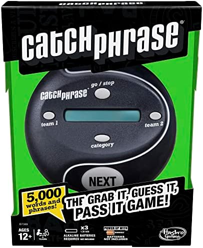 Hasbro Gaming Catch Phrase Electronic Game | Fun Active Handheld Party Games for Adults, Teens, and Kids | Ages 12+ | 4 or More Players, 2 Teams | Portable Family Travel Games