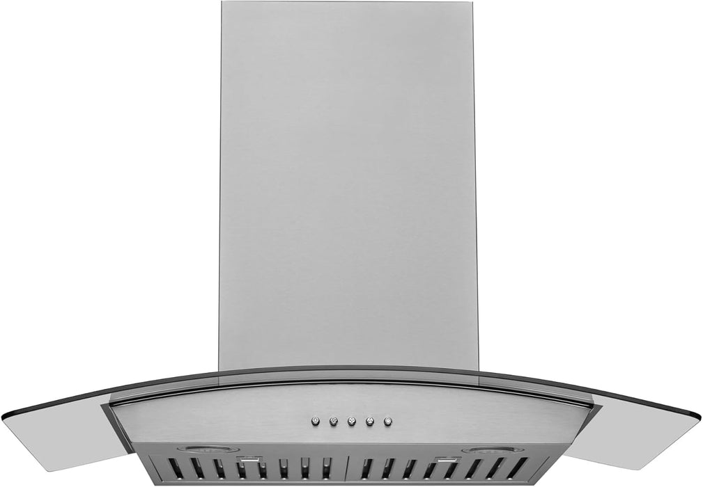 Hauslane Range Hood Wall Mount 30 inch Ducted/Ductless Convertible Kitchen Hood with Stainless Steel and Tempered Glass Stove Vent Hood, 3 Speed, LED Lamps, European Style WM-630