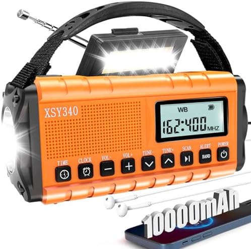37000mWh Emergency Radio with NOAA Weather Alert Portable Solar Powered Hand Crank AM/FM Survival Digital Display Radio,Alarm Clock Radio,SOS Emergency Flashlight,Family Emergency Essentials