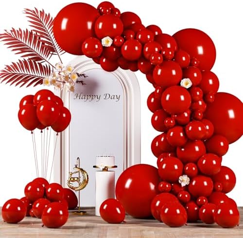130pcs Ruby Red Balloons Different Sizes 18" 12" 10" 5" Dark Red Latex Balloon Garland Arch Kit for Birthday Baby Shower Graduation Wedding Valentine's Day Christmas Party Decorations