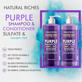 Natural Riches Purple Shampoo and Conditioner Set Sulfate Free Salon Grade for Silver Blonde Platinum Hair. Removes Yellow & Brass tones. Grey Highlighted Hair 16x2 fl oz