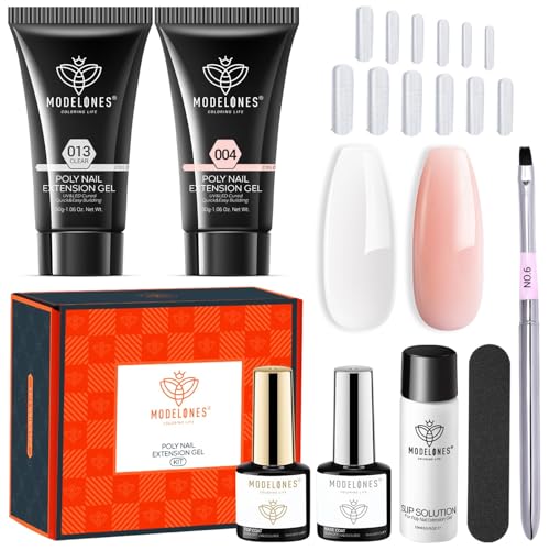 Modelones Poly Nail Gel Kit 30ml 2PCS With Slip Solution Extension Builder Enhancement Professional Starter Kit All-in-One Nail Technician French Kit
