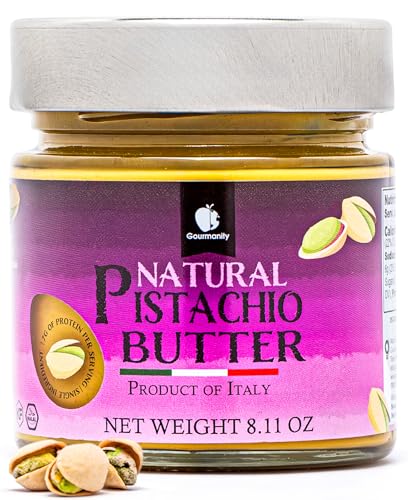 Gourmanity Pistachio Butter Spread, 100% Pistachio Deliciousness, Gourmet Pistachio Paste For Sweet And Savory Dishes, GF, Vegan, Keto and Paleo Friendly, Kosher And Halal Certified, 8.1oz Jar